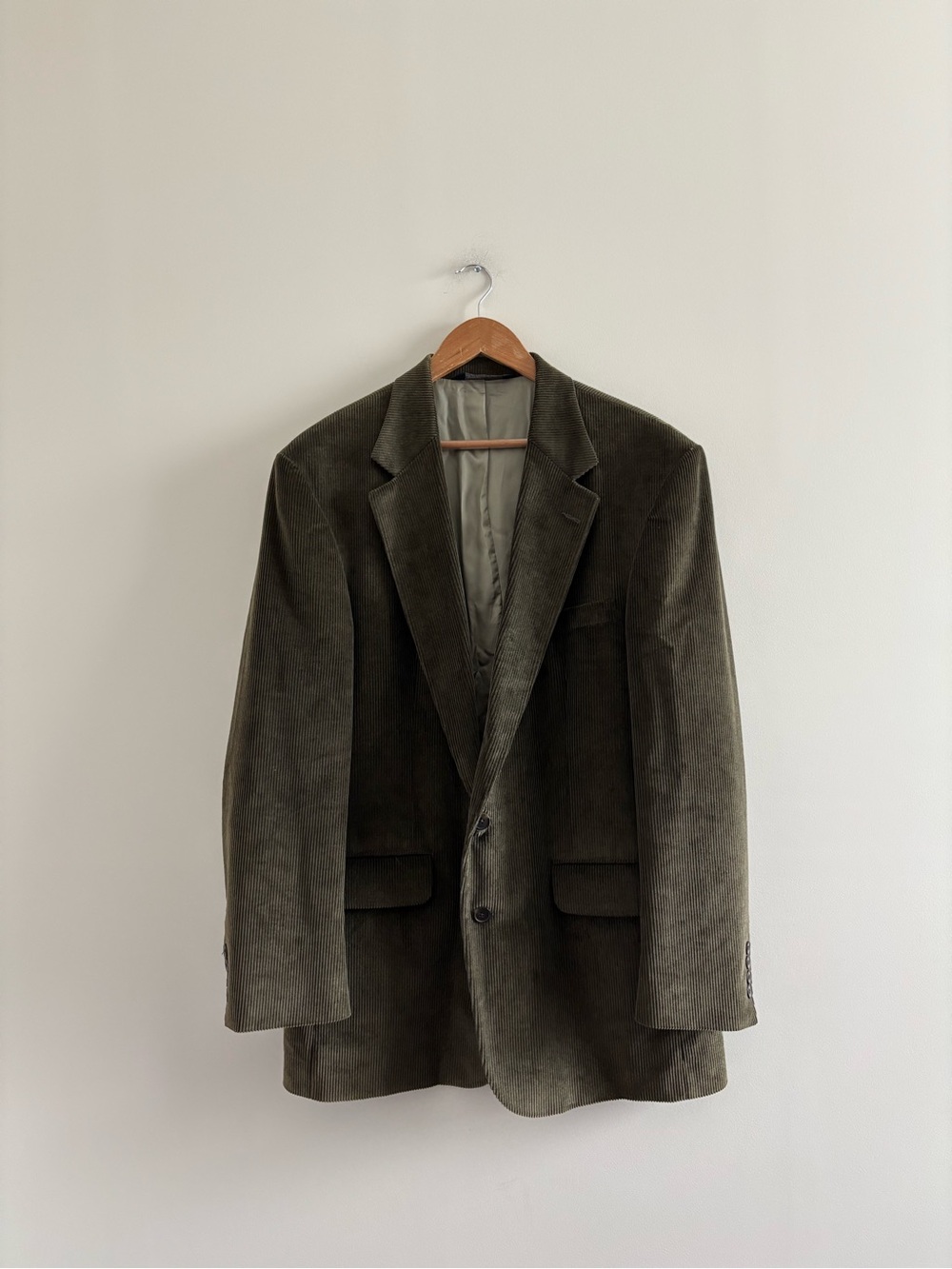 VTG Lands End Corduroy Blazer Sport Coat Jacket Mens 44L Green Preppy Old Money